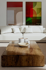 Naklejka premium Large luxury modern bright interiors Living room mockup illustration 3D rendering Digitally Generated Image