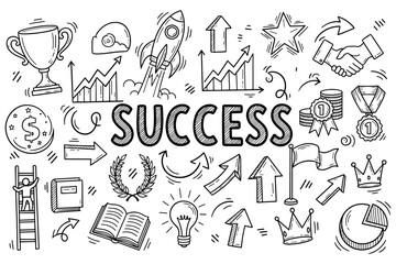 Obraz premium Doodle art representing success with various motivational icons and symbols
