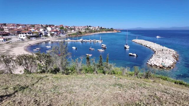 Amazing view of Kassandra coastline near town of Nea Fokea, Chalkidiki, Central Macedonia, Greece