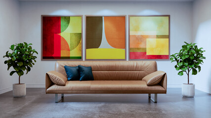 Naklejka premium Large luxury modern bright interiors Living room mockup illustration 3D rendering Digitally Generated Image