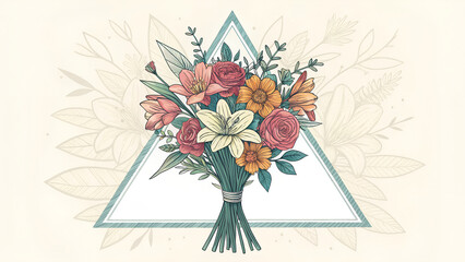 Lightly scribbled bouquet in a triangle frame.