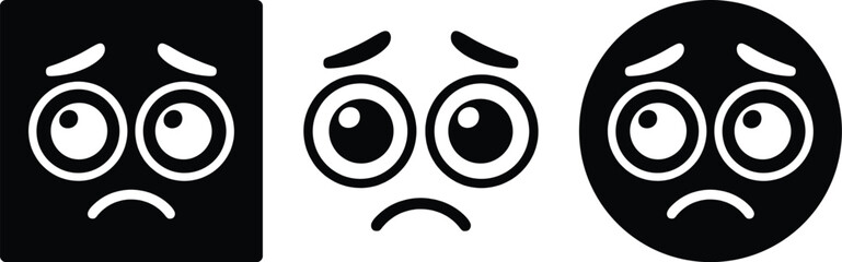 Fototapeta premium Three distinct sad emoticons with varying expressions and backgrounds