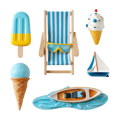 A colorful summer scene with beach toys and treats