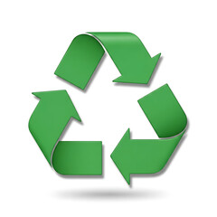 Three green arrows forming a recycling symbol on a white background isolated on white background