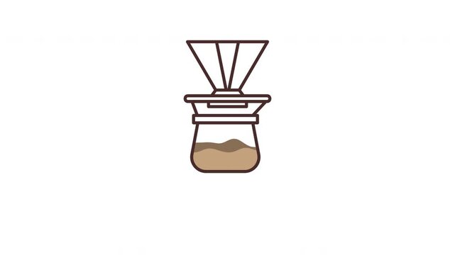 4K V60 pour over coffee loading animation with alpha channel. Drip brewing into pot, coffee bean loading icon below the pot, smooth loop, minimal flat design for UI