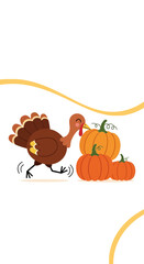 Fototapeta premium Charming Turkey And Pumpkins Autumn Harvest Celebration Graphic Design