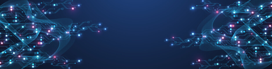 Modern technology circuit board texture background design. Quantum computer technology concept. Futuristic blue circuit board system background. Motherboard vector illustration.