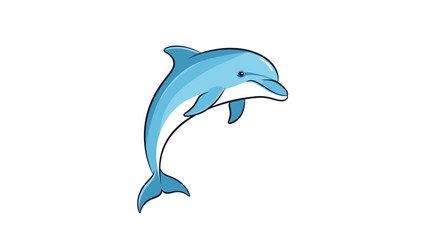 Obraz premium Graceful blue dolphin is captured in mid-air during a playful jump against a clean white background in a simple vector illustration.