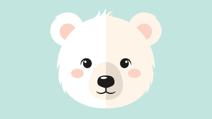 Fototapeta premium Friendly polar bear head is illustrated with rosy cheeks on a soft light blue background with a subtle split tone effect.