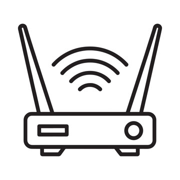 Simple line drawing of a wireless router emitting radio waves