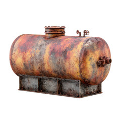 A large, rusty, old industrial storage tank