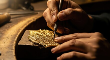 Obraz premium Master Jeweler Crafting Intricate Gold Ornament with Precision