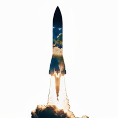 Spacecraft Launch, Earth From Orbit, Conical Flying Vehicle, Atmospheric Perspective