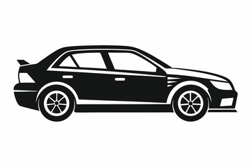 Fototapeta premium Black and white silhouette of a sporty sedan car side view illustration