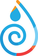 Abstract water drop shape with spiral and colored segments, for logo or branding