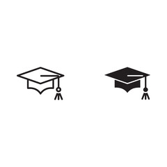 Two graduation cap icons one outline and one filled black vector silhouette