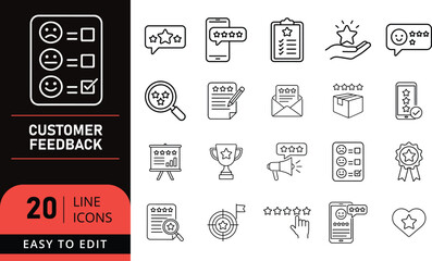 Customer feedback icons collection for evaluating product or service satisfaction and rating satisfaction surveys.