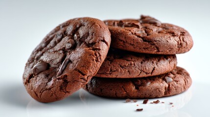 Fototapeta premium Delicious stack of chocolate chip cookies on white background.