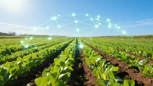Smart agriculture field with digital data network over crops