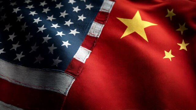 us american and chinese flag waving together. relations between usa and china. trade war deal conflict agreement