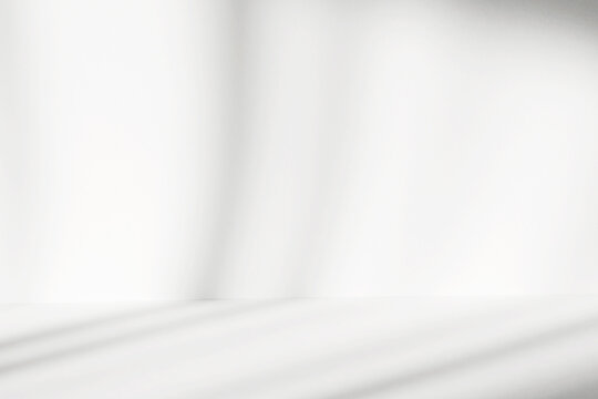 Abstract white studio background with shadows of window. Empty 3d room. Display product with blurred backdrop.