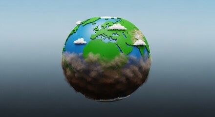 Fototapeta premium Cartoon Earth with Clouds and Pollution Illustration.