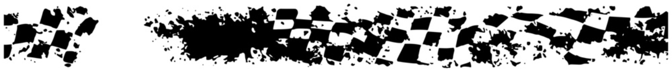 Fototapeta premium Grunge checkered flag banner with ink splatters and racing style