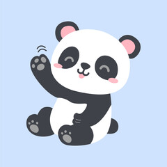 Cute panda say hi vector flat illustration