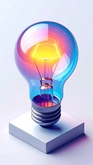 A vibrant light bulb with a glowing orange-yellow filament on a white base