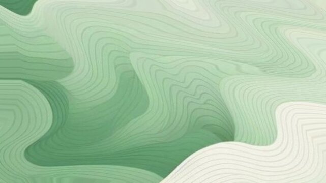 Green Topographic Lines Motion Background. Minimalist abstract light green background featuring topographic contour lines and organic paper cut layered shapes.
