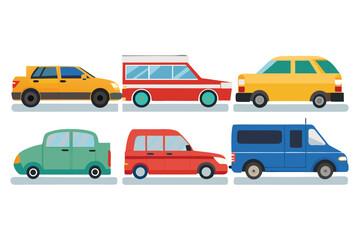 Fototapeta premium Colorful cars vehicles transportation icons illustration graphic design