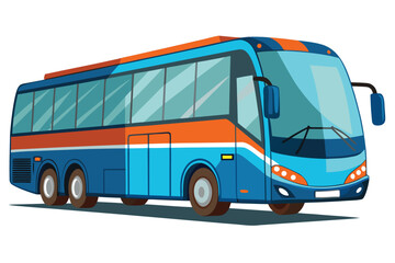 Modern blue and orange tourist coach bus transportation vehicle travel journey
