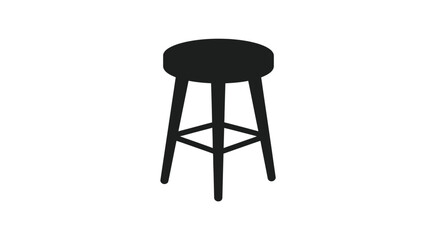 Simple black silhouette of a wooden bar stool on a white background