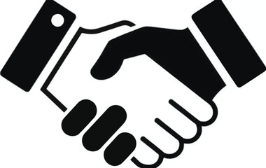 Obraz premium Black and White Icon of Two Hands Shaking in Agreement on White Background handshake business