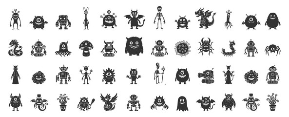 Obraz premium Hand Drawn Collection of One Eyed Monster Doodles, Character Set