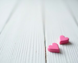 Valentines day background with two red hearts on wooden background