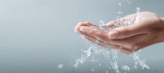 Fototapeta premium Hand scoop up water. Generative AI technology. 