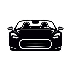 Sleek black modern convertible sports car front view silhouette isolated on transparent background