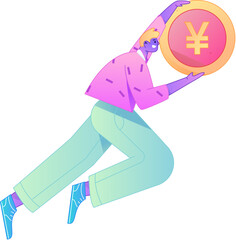 Fototapeta premium Professional sketch illustration of a figure holding a gold coin, depicting its body movements. 