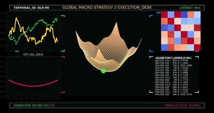 Global Macro Trading Strategy Execution Desk Dashboard with Market Analytics, Volatility Skew, Order Flow, Correlation Matrix and Real Time Risk Monitoring