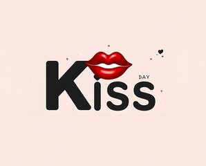 Kiss day celebration with cartoon lips and heart symbol on pink background for romantic greeting card design