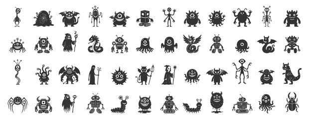 Obraz premium Collection of Cute One Eyed Monsters, Fantasy Doodles, Hand Drawn