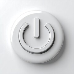 A white power button with a shiny surface on a light background