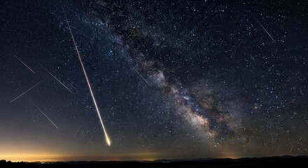 Celestial Spectacle - A Meteors Fiery Descent Through the Starry Night Sky.