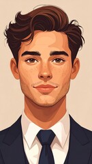 A young man in a suit with a neutral expression