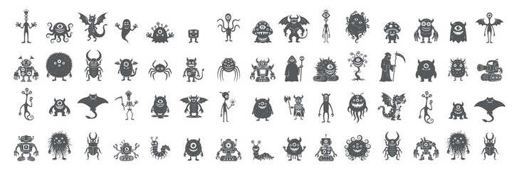 Monster Icons, One Eye Character Design, Hand Drawn Line Art © 99VectorS
