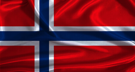 Obraz premium Norway flag with cloth textured background. National flag of Norway with realistic texture
