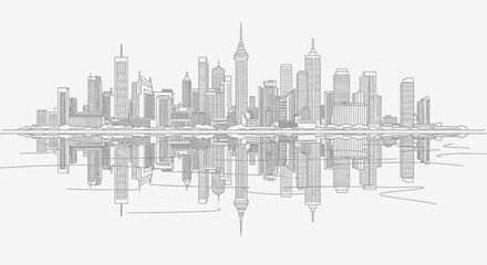  a-city-skyline-reflection-line-art.