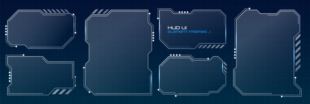 Glass cyberpunk HUD frame interface with borders and digital panels. Sci-fi screen elements, futuristic UI templates, and modern graphic displays for virtual reality.
