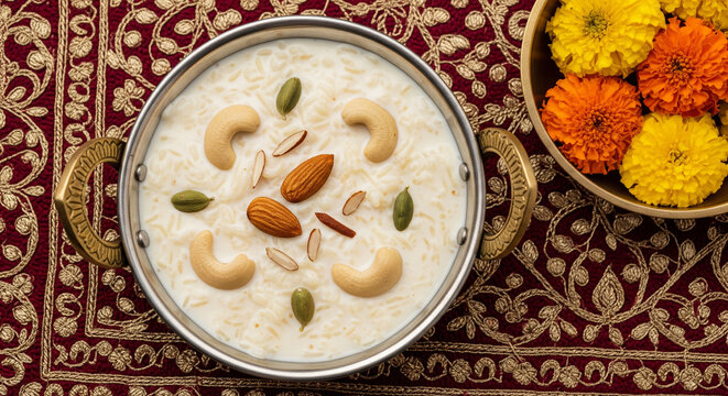 Rice Kheer Indian Sweet Payesh, Onam Payasam, Phirni dessert Mumbai, Kerala, India mithai festival sweet dish Diwali, Dussehra, Holi ganesh chaturthi, Ram navami, Durga pooja, durga ashtami ,Navratri.